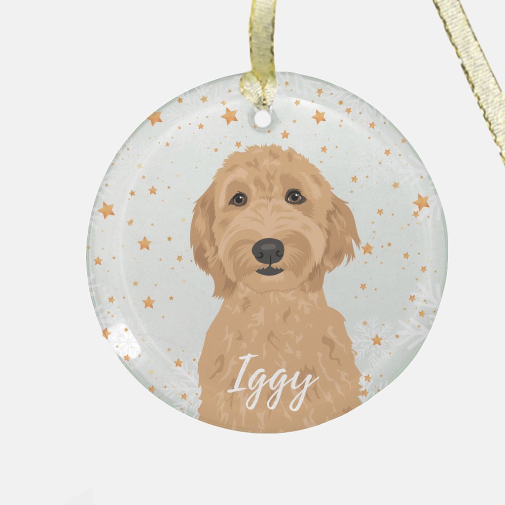 01 Goldendoodle Ornament - Clear Glass (Round)